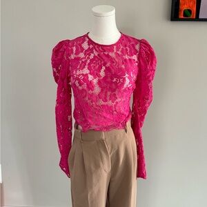 Lovers + Friends Pink Ruched Fitted Blouse